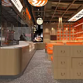 Huainan Beef Soup Restaurant Interior With Orange Decor And Counter Design