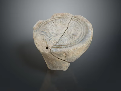 Ancient Clay Daily Use Item With Cracked Surface And Decorative Engravings 3d model