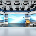 Modern Conference Room With Practical Shoe Bench And White Chairs Large Screens Black Lights