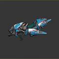 Futuristic Blue And White Cosmic Spaceship With Sleek Structure And Thruster Details