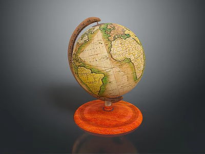 Vintage Globe With Wooden Base And Colorful Map Design On Stand 3d model
