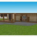 Outdoor Wooden Pergola With Flat Roof Grass Surroundings And Supporting Columns