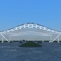 Modern Entrance Gate with Unique Curved Roof and Perforated Design in Parking Area