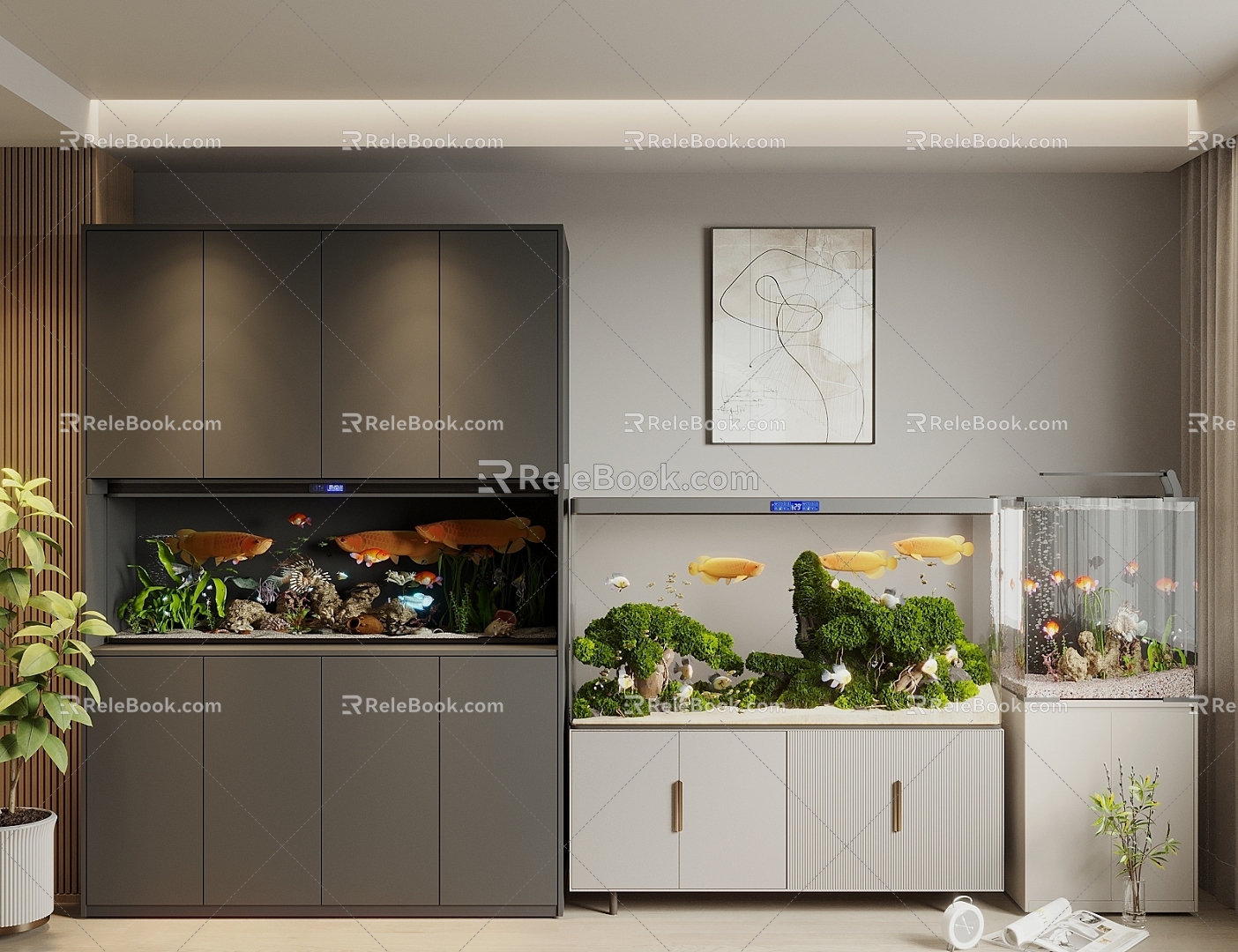 modern glass fish tank aquarium tropical fish 3d model