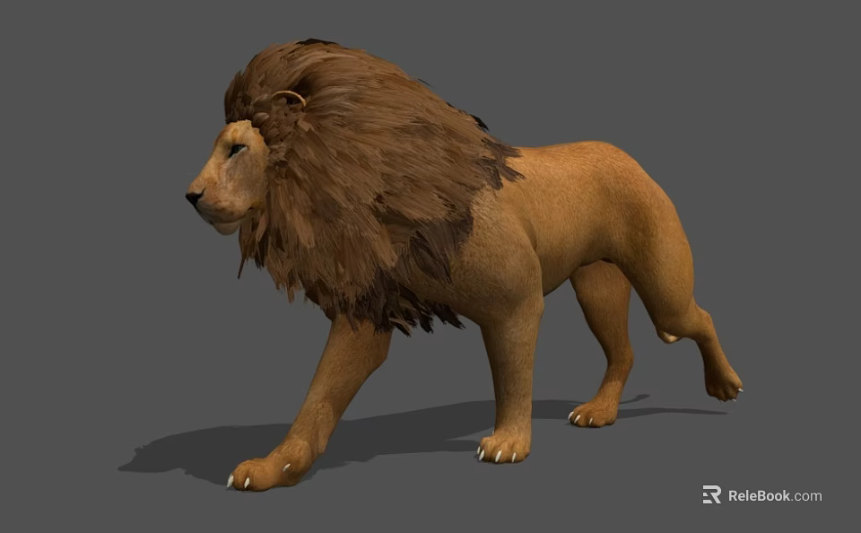 Realistic 3D Lion Model With Brown Mane In Standing Pose On Gray Background 3d model 
