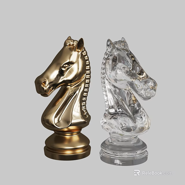 Board Game Entertainment With Golden And Crystal Chess Knight Pieces 3d model 