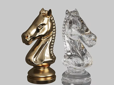 Board Game Entertainment With Golden And Crystal Chess Knight Pieces 3d model