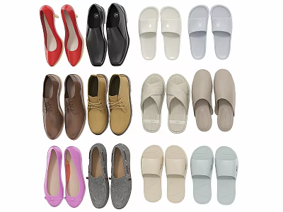 Various Types of Assorted Colors Fashionable Shoes Featuring Heels Flats and Slippers in Different Styles 3d model
