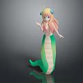 Game Movie Character Mermaid With Long Blonde Pink Hair Blue Accessories And Green White Tail