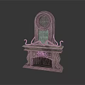 Antique Fireplace With Intricate Carvings And Circular Top Decor In Classic Vintage Style Design
