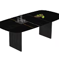 Modern Black Dining Table With Sleek Surface Yellow Lines Tray And Glasses 3d model
