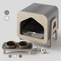 Garden Decorative Small Wooden Grey House Ornament With Two Containers And Toy