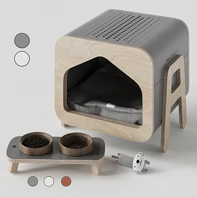 Garden Decorative Small Wooden Grey House Ornament With Two Containers And Toy 3d model
