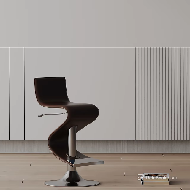Modern Curved Design Bar Stool With Leather Upholstery And Metal Base In Modern Interior 3d model 