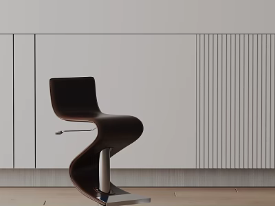 Modern Curved Design Bar Stool With Leather Upholstery And Metal Base In Modern Interior 3d model