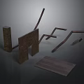 Modern Kitchen Scene Components With Wooden Cabinets Planks And Supports