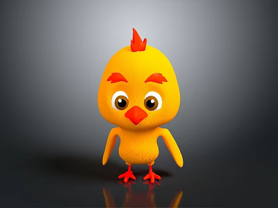 Cute Yellow Chick With Red Comb Big Eyes And Red Feet On Grey Background 3d model