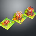 Isometric 3D Low Poly Structure Models With Green Grass And Trees Elements 3d model