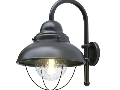 Stylish Black Wall Light With Curved Arm Domed Shade And Clear Glass Globe Illuminated Bulb 3d model