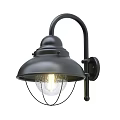 Stylish Black Wall Light With Curved Arm Domed Shade And Clear Glass Globe Illuminated Bulb