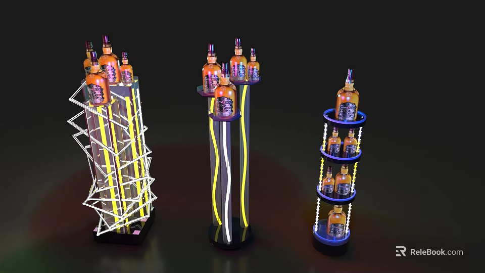 Modern Decorative Lamps With Geometric Structures Yellow Accents And Bottle Shapes 3d model 
