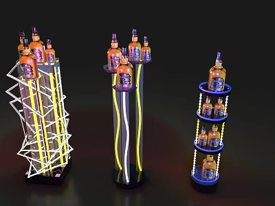 Modern Decorative Lamps With Geometric Structures Yellow Accents And Bottle Shapes 3d model