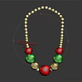 Festive Colorful Necklace With Red Green Gold Beads And Red Bow Design