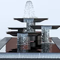 Tiered Fountain With Cascading Water Streams And Reflective Pool Base Design