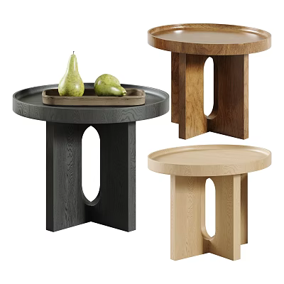 Side Table With Round Top Oval Cutout Legs Tray And Pears In Black Wood Tones 3d model