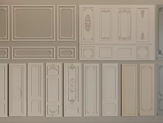 French simple European wall panel line background wall 3d model