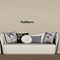 Light Gray Poliform Double Sofa With Patterned Round White Pillows On Beige Wall Wooden Floor