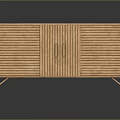 Modern Wooden Entryway Cabinet Sideboard With Vertical Slats Doors And Slim Legs