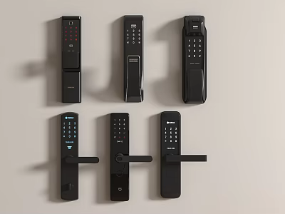 Smart Door Lock Handles with Digital Keypad Modern Black Design and Various Styles 3d model