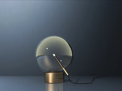Modern Transparent Spherical Table Lamp With Golden Base And Slim Gold Rod 3d model