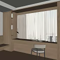 Minimalist Wooden Bay Window Cabinet With Bookshelf Desk Chair And White Curtains