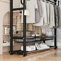 Black Metal Shoe Rack with Hanging T Shirts Shirts and Lower Storage Basket