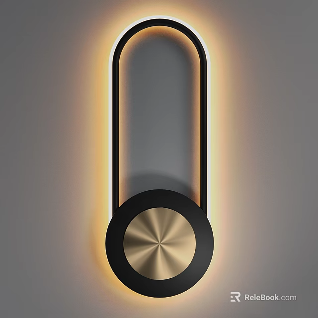 Modern Black and Gold Ring Shaped Wall Lamp With Warm Light Sleek Design 3d model 
