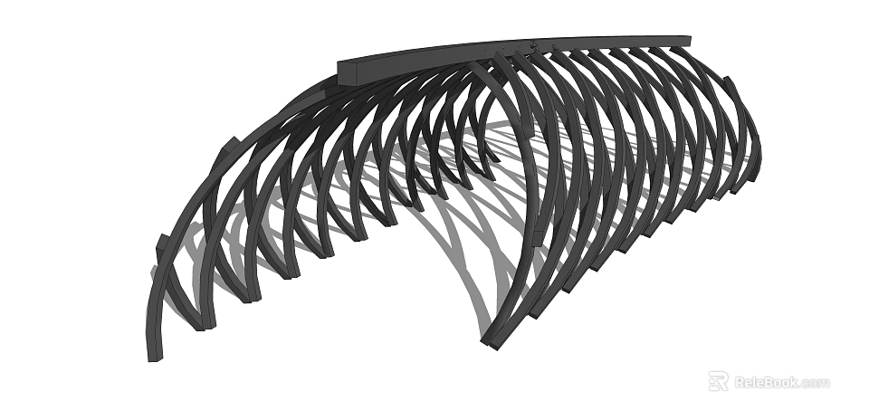 Modern Black Curved Pergola Design With Structural Lines And Outdoor Shadow 3d model 
