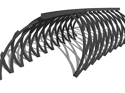 Modern Black Curved Pergola Design With Structural Lines And Outdoor Shadow 3d model