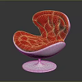 Red Plush Upholstered Leisure Chair With Modern White Circular Base Design