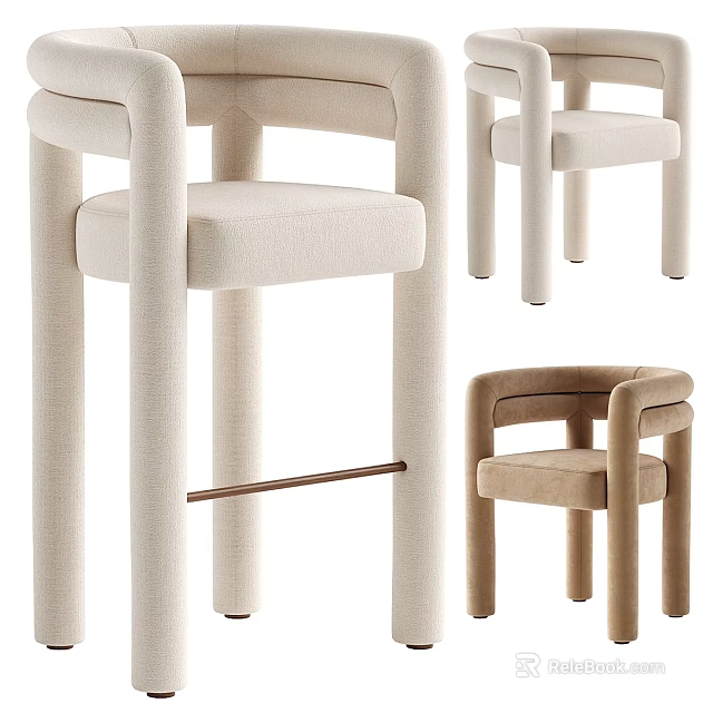 Modern Upholstered Single Chair Design With Curved Armrest And Wooden Legs 3d model 