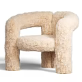 Cream Colored Fluffy Accent Chair With Oversized Armrests And Rounded Design 3d model