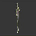Decorative Long Sword with Pink and Blue Accents Shiny Blade and Intricate Hilt Design