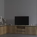 Modern Light Wood TV Stand With Flat Screen TV Storage Drawers And Potted Plant