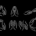 Creative White Line Art Wall Hanging Featuring Various Hand Gestures on Dark Gray