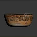 Traditional Carved Bowl With Intricate Orange Red Spiral And Black Geometric Patterns