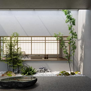 New Chinese Courtyard Landscape Dry Landscape Bamboo Courtyard Sketch Interior Landscape Gravel Fish Tank 3d model