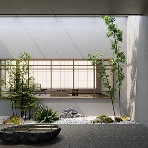 New Chinese Courtyard Landscape Dry Landscape Bamboo Courtyard Sketch Interior Landscape Gravel Fish Tank 3d model