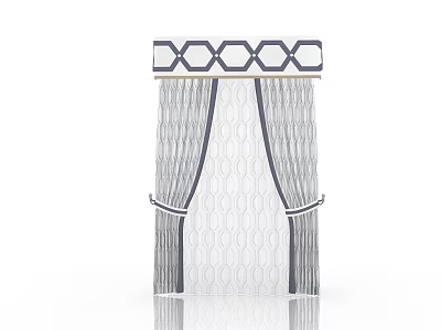 Modern Gray And White Curtains With Geometric Pattern Valance And Tiebacks 3d model