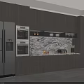 Modern Kitchen Interior With Dark Cabinets Marble Countertop And Appliances